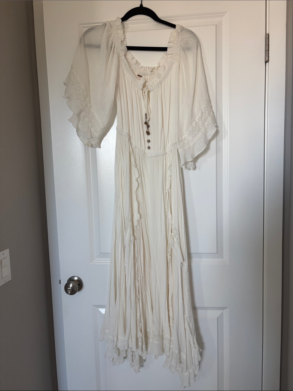 Free People Cream Boho Ruffle Maxi Dress